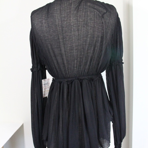 Free People Day Dreaming Top NEW Women Babydoll Shirt Black Small Long Sleeves - Picture 6 of 11